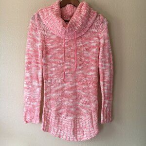 Pink Cowl Neck Sweater L Jrs Turtleneck Strawberry Soft Girl Marbled White